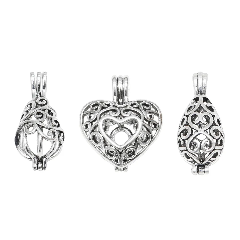 

10pcs Mixed Pearl Cage Charms Pendants Vintage Heart Water Drop Essential Oil Diffuser Necklace Locket For DIY Jewelry