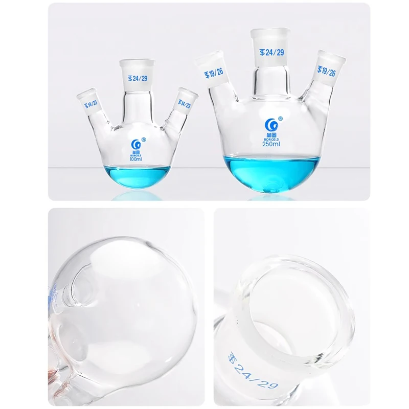 1pc 50ml-1000ml #24 Laboratory Distillation Flask Lab Straight/Oblique 3 Necks Flat Bottom Glass Flasks