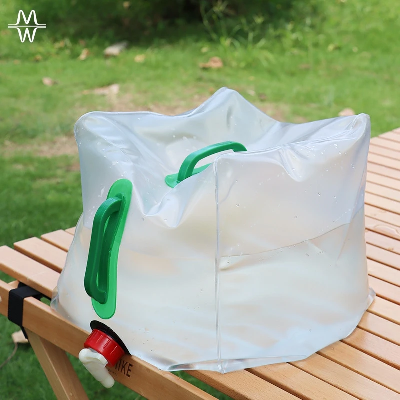 20L 접이식 물통, 캠핑 야외용 휴대용 접이식 PVC 물통 (수도꼭지 및 손잡이 포함)