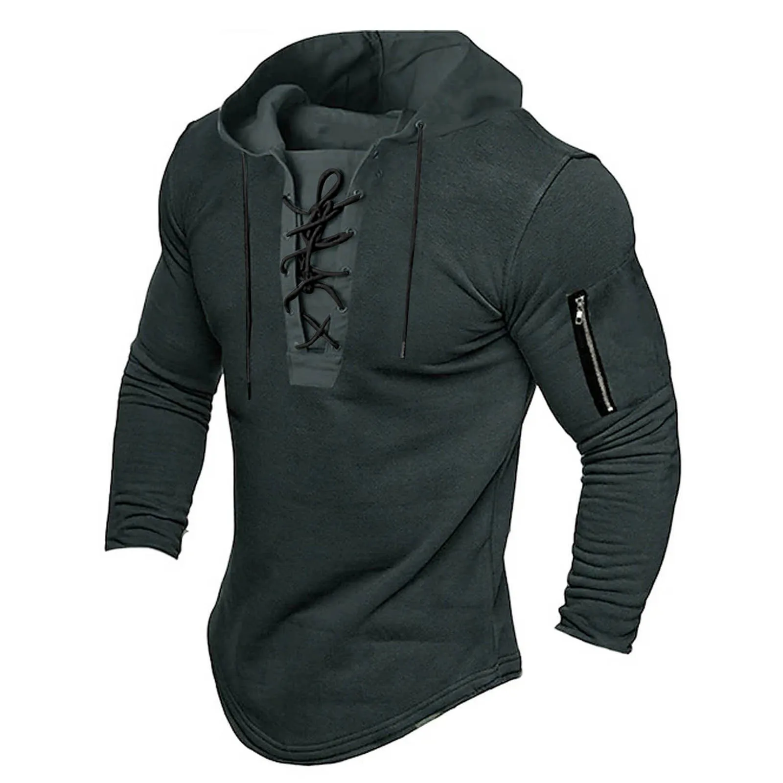 Men's Lace Up Hooded Top main image 0
