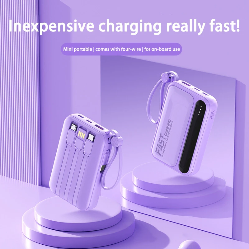 50000mAh Power Bank Fast Charging Large Capacity Power Bank Portable With Built-in 4 Cables Battery For IPhone Samsung Xiaomi 4