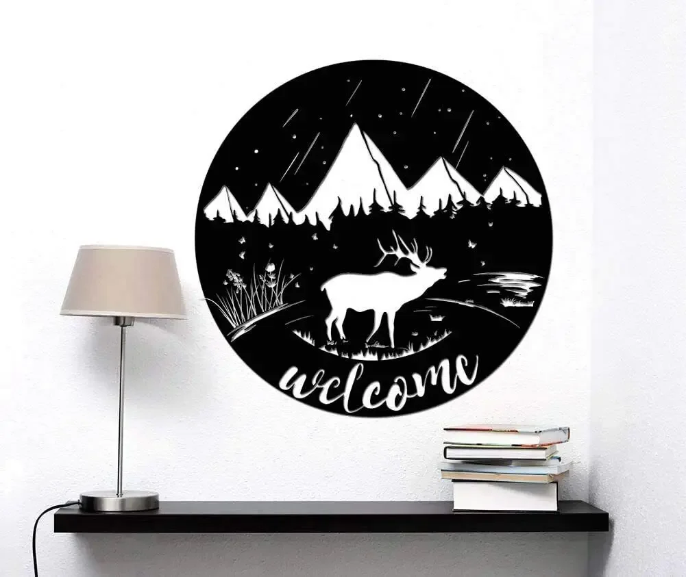 

Vintage Deer Elk In Forest Metal Wall Art 22"x22" Welcome Sign Wall Sculpture