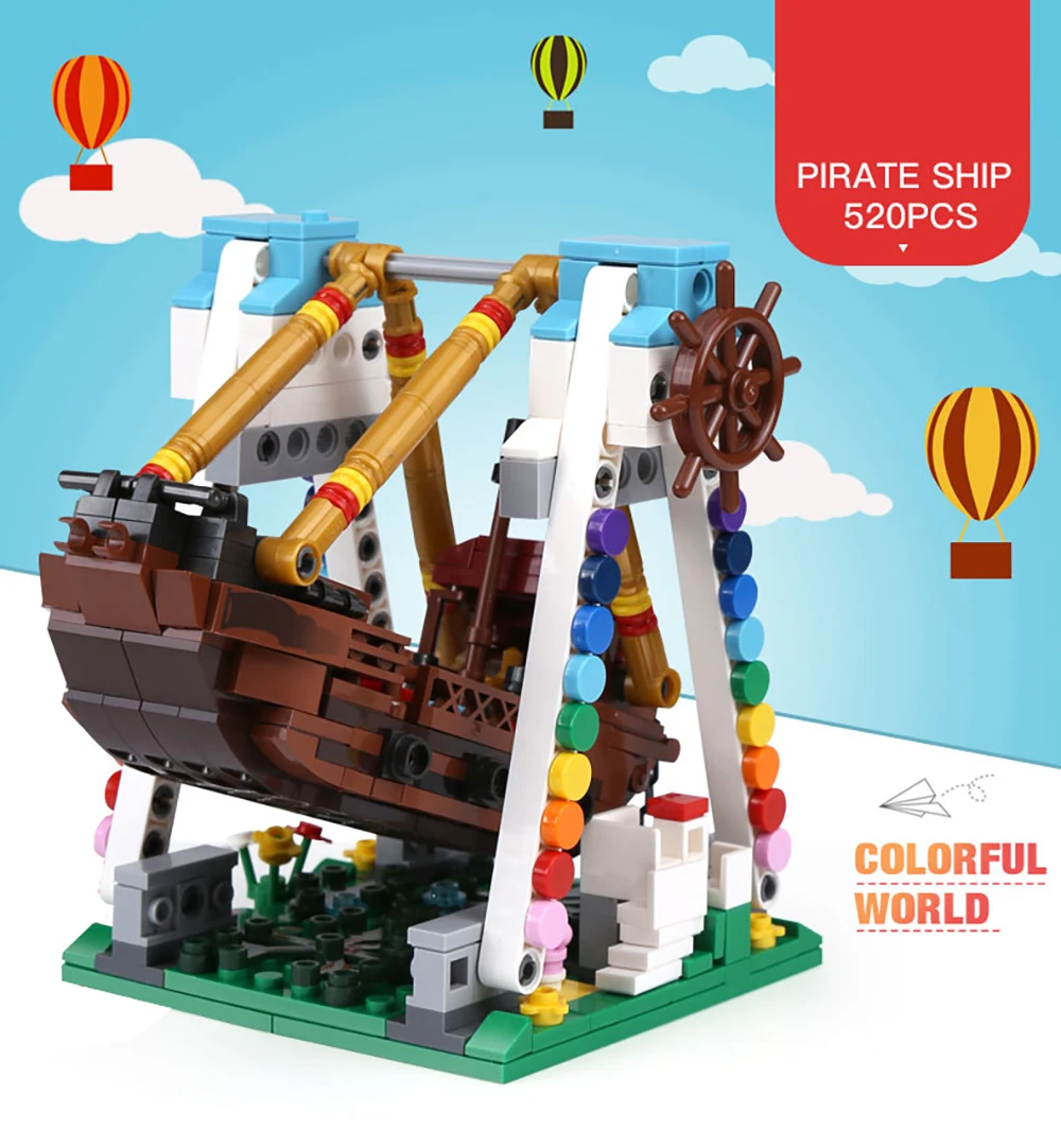 S2a03e97c0c544aaab7f11ab4049c08674 Klocki do budowy targowe blokuje diabelski młyn zestaw duże wahadło statek piracki karuzela Park rozrywki z instrukcją montażu