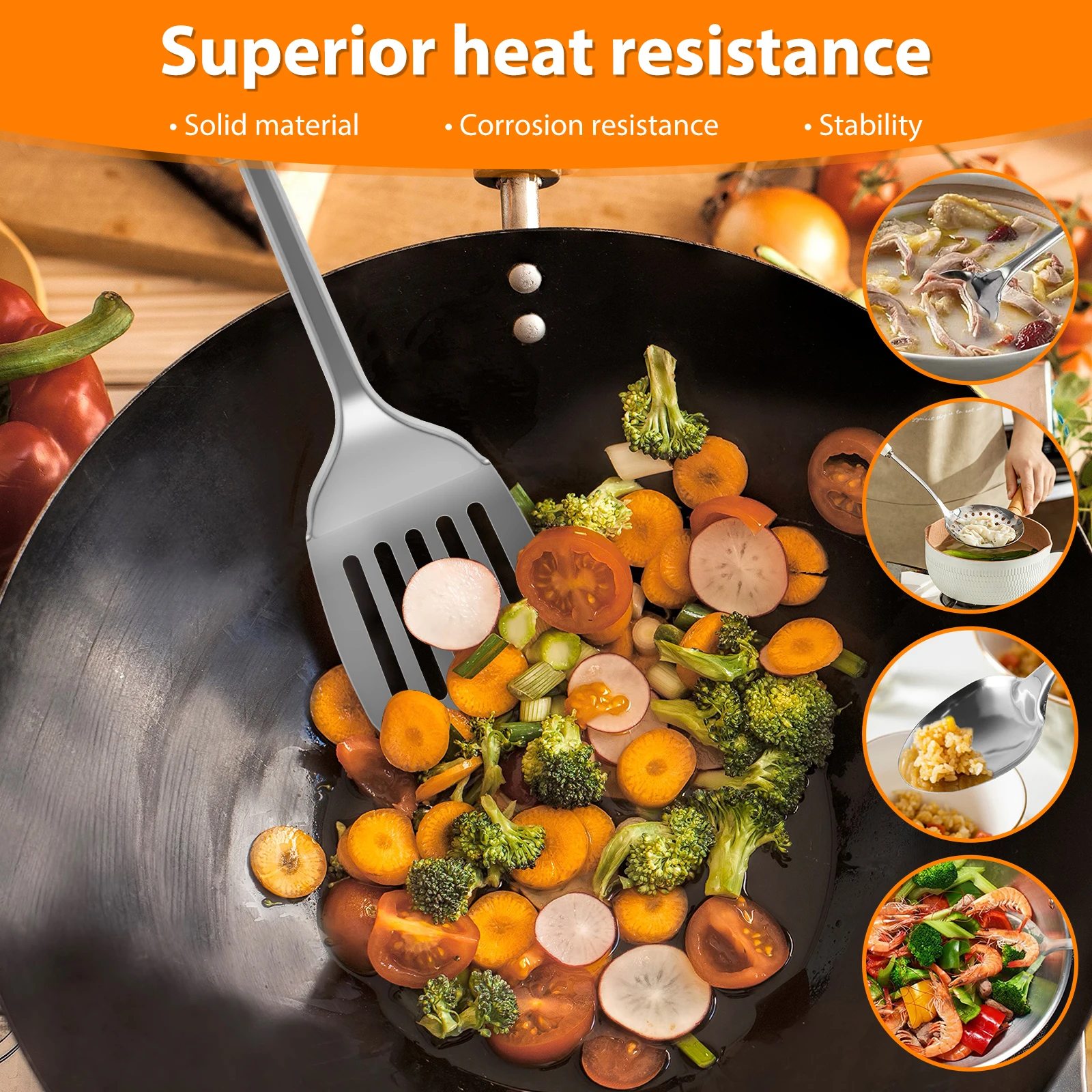 Kitchen Cooking Utensils Set 5Pcs Stainless Steel Spoons Spatula with Ergonomic Handle Heavy-Duty Washable Spoons Utensils kitchen utensils