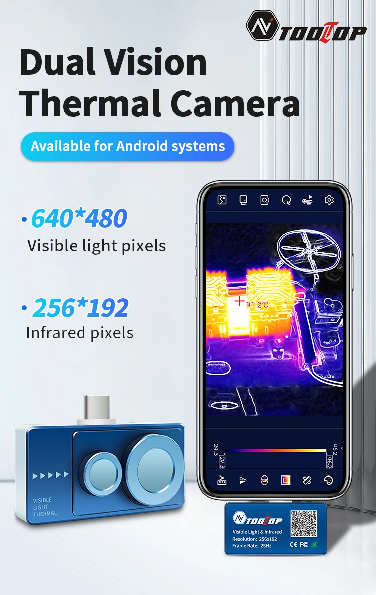 TOOLTOP T7PRO Android Smartphone Wärmebildkamera 256 x 192 Visibel und Infrarot-Fusion-Wärmebildkamera 25 Hz elektrische Test-Wärmekamera – Detail 1