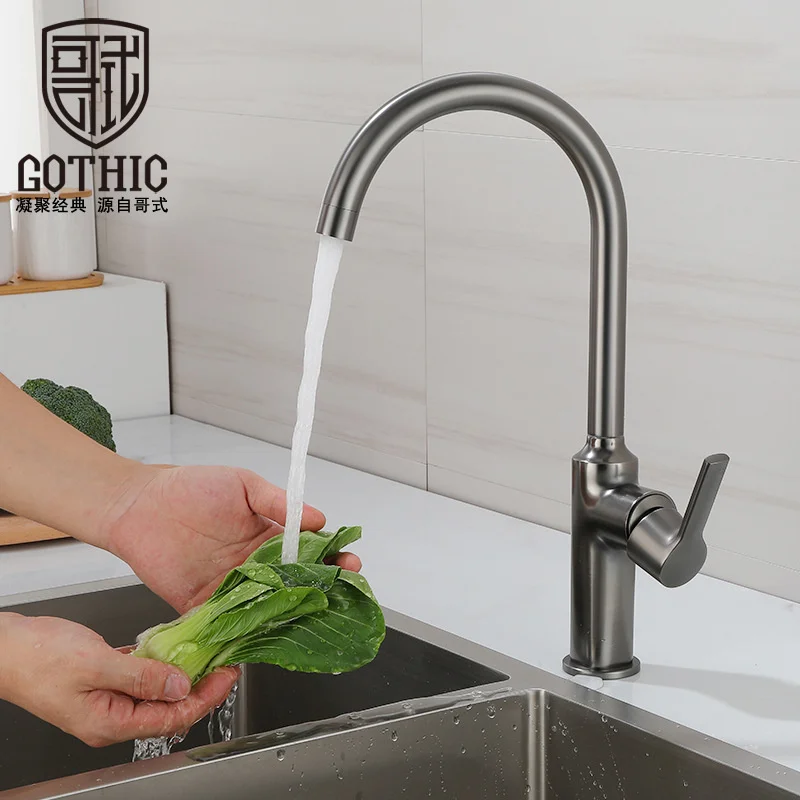Gothic Golden Gun Grey Kitchen Faucet Hot and Cold Water Mixer Solid Brass Washing Basin Dishwashing Basin Sink Tap Faucets