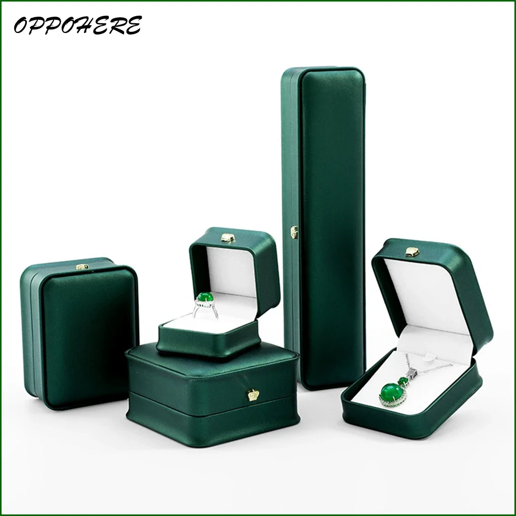 Elegant Dark Green Leather Jewelry Organizer Box for Rings and Accessories