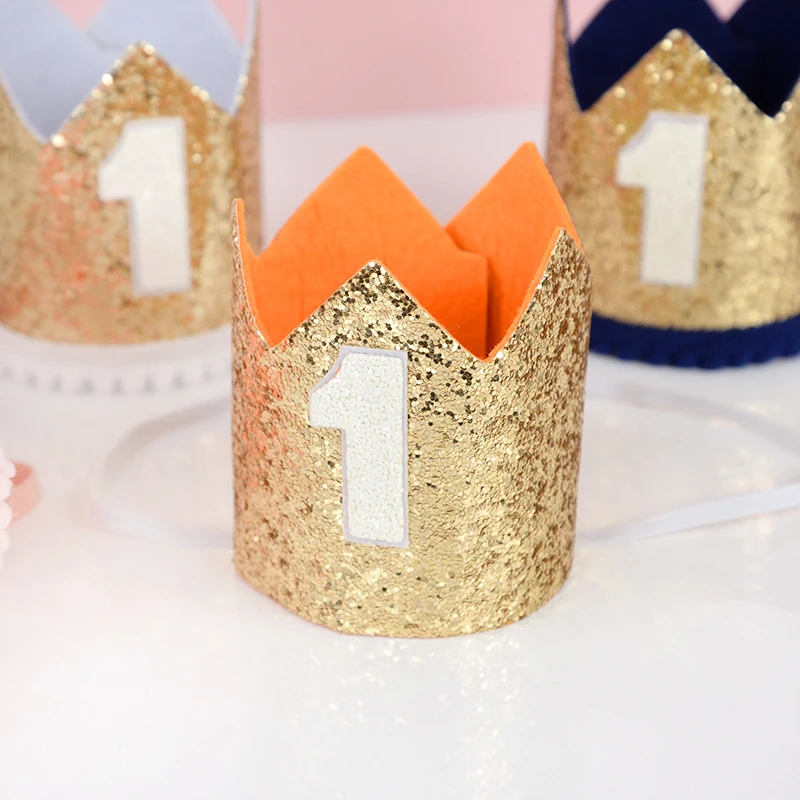 

1Pc Golden Felt Crown Headband Hat Number 1st Happy Birthday Party Decoration Kids Gift Baby Shower Supplies