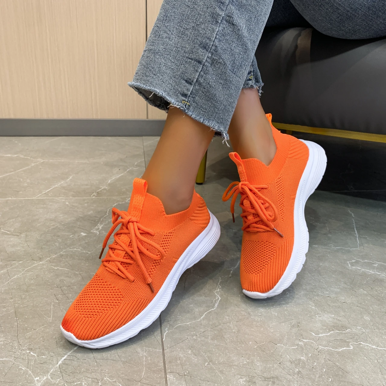 New Women Casual Shoes Fashion Fly Woven Mesh Breathable Sneakers Solid