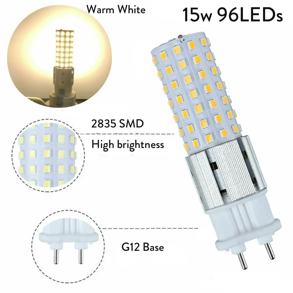 Aoyuansea 백열 교체 조명, LED 옥수수 전구, G12, 15W, 96LED 전구, 150W, 85-265V, 10 개