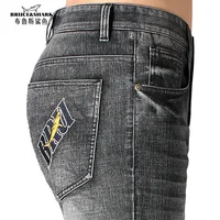 2024 Men's Winter Jeans Bruce&Shark Straight Leg  Grey Jeans Strech Loose Men's Casual Business Cowboy Pants Classic Embroidery 1