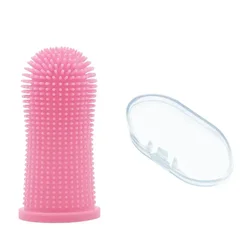 Pet Finger Toothbrush for Cats and Small Dogs - Teeth Cleaning Tool for Pets (Pink with Box)