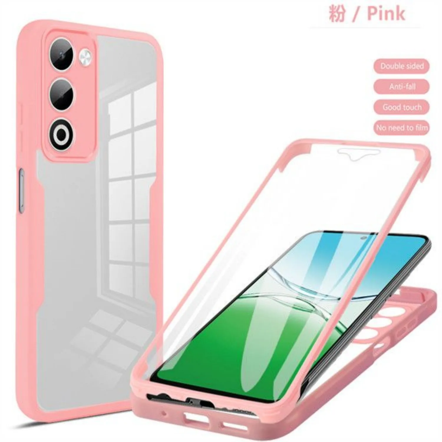 360° Shockproof Transparent Phone Case with Built-in Screen Protector and Anti-Drop Bumper Cover