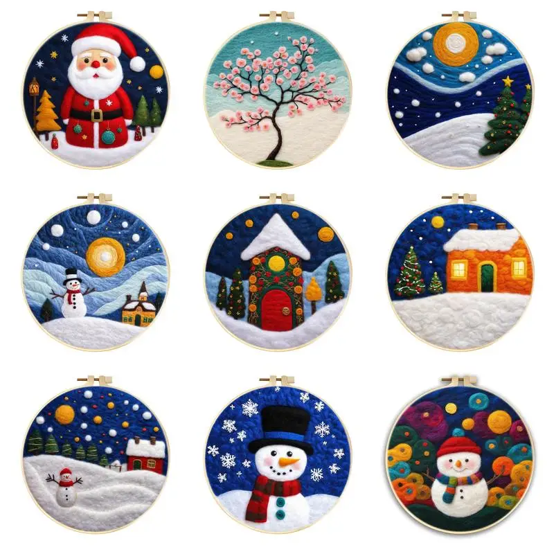 Christmas Snowman Needle Felting Kit Beginners Wool Felting Kit Adult Wool Felt Painting Diy Handmade With Picture Frame Crafts wool felting kit needle felt kit