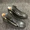 High Top Stone Pattern Men Loafer Leather Lace-Up Zipper Youth Sport Shoes Fashion Round Toe Flats Sneakers Man Black Color 6
