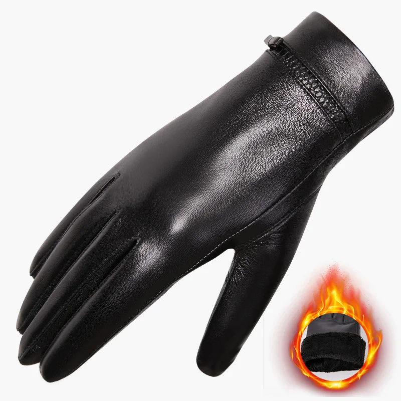

Women's Touch Screen Gloves Goatskin Genuine Leather Autumn Winter Warmth Thick Plush Lined Bow Knot Driving Protection