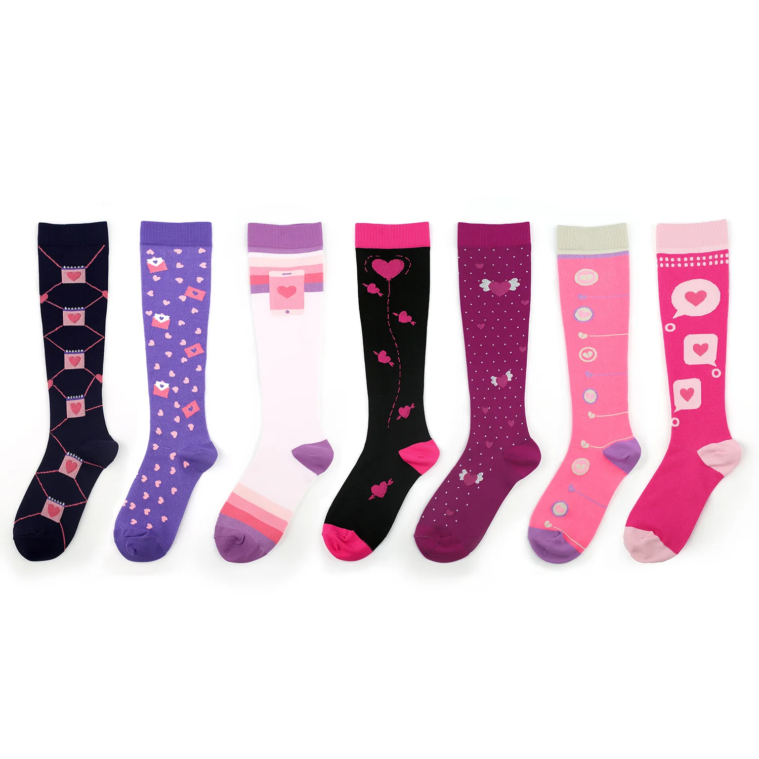 Cartoon Compression Socks Multi Pairs Sports Socks Fit for Running Hiking Cycling Knee High Women's