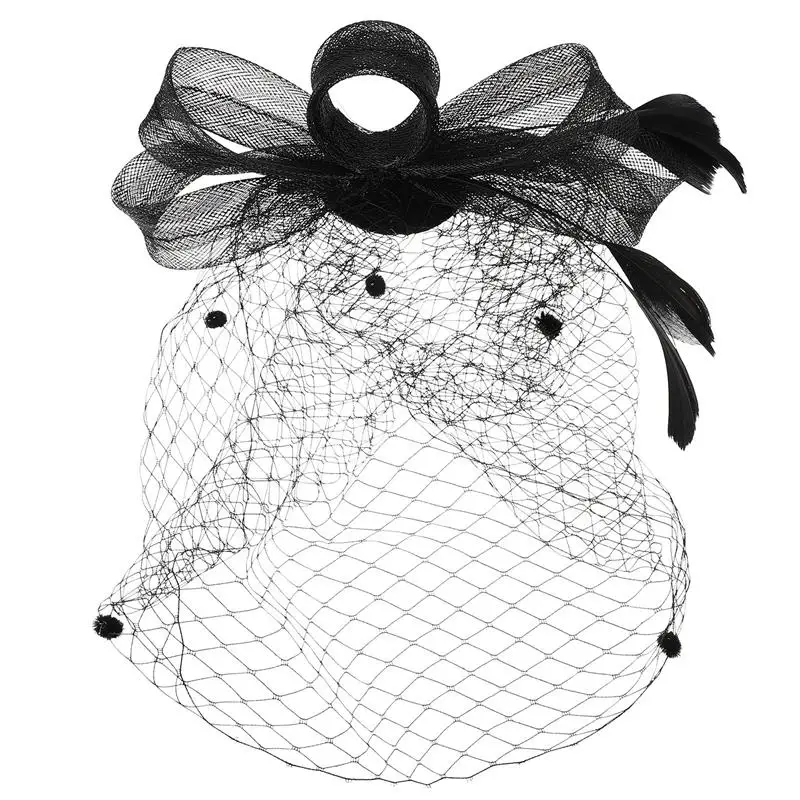 Veil Hat Headband Tea Fascinator Party Black Fascinators Mesh Hats Birdcage Wedding Veils Face Vintage Flapper 1920S Bowknot janevini ladies feathers fascinator hat for wedding party mesh bridal hat with short veil headpiece hair clip hairband accessory