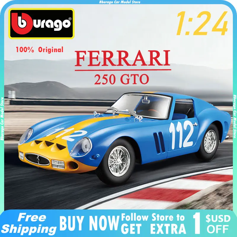 

Модель автомобиля Bburago Ferrari 250 Gto, модель спортивного автомобиля из сплава, роскошный автомобиль, литый под давлением, раллийный автомобиль, коллекционная игрушка, орнамент, подарочный набор