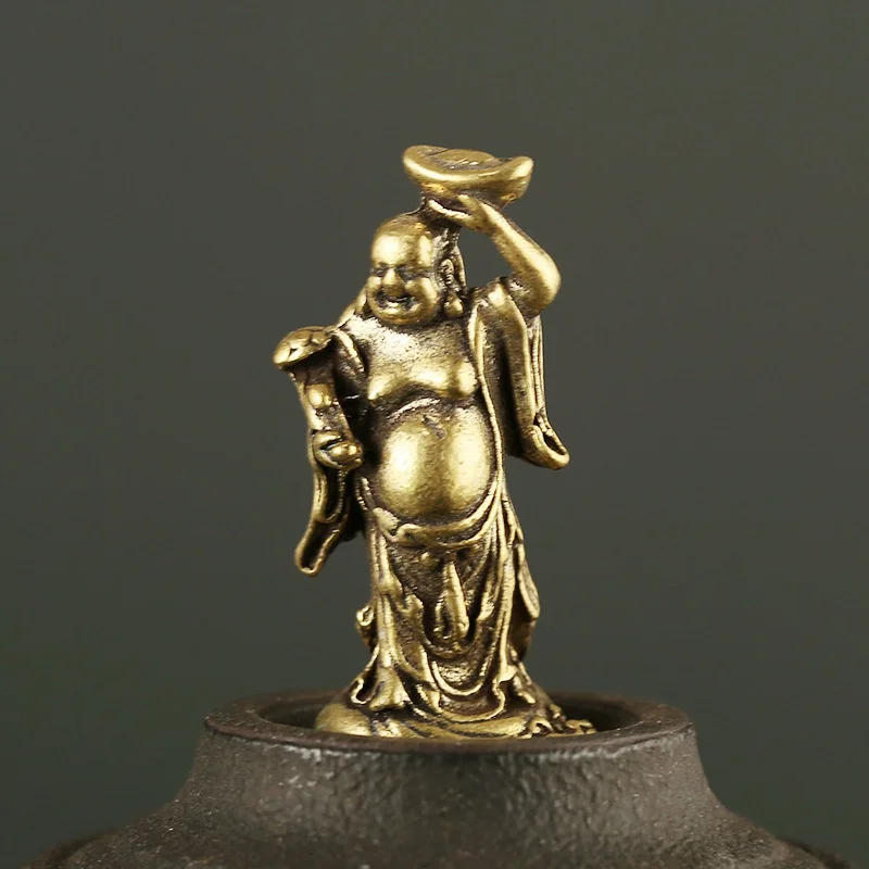

Copper Maitreya Buddha Miniatures Figurines Pocket Brass Small Statue Ornaments Home Decor Craft for Living Room Desk Decoration