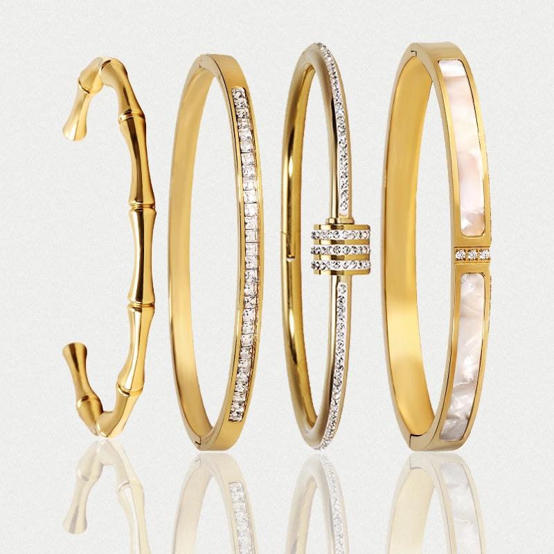 Titanium Steel Gold Silver Color Bangles for Women Girls Trend Waterproof Jewelry Luxury Sparkling Zircon Bracelet Bangle 6
