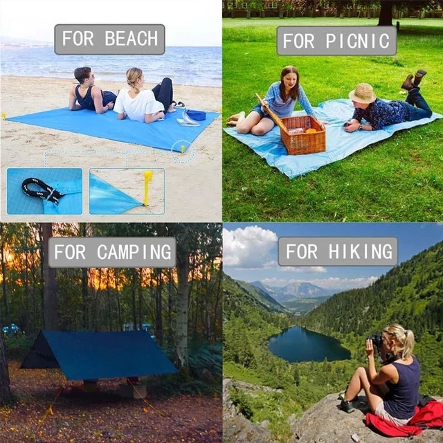 2025 Fashion No Sand Beach Towels Mat Anti Sand Beach Mat Waterproof Beach Blanket Oversized Pocket Picnic Camping Windproof Mat 3