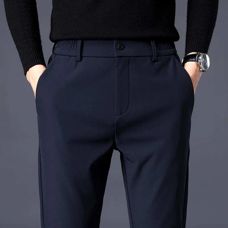 Summer Men's Casual Pants Thin Business Stretch Slim Fit Elastic Waist Jogger Korean Classic Blue Black Gray Brand Trousers Male