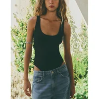 Early Autumn Women's Faion Casual round Ne Base T-irt Vest Street Sle Ribbed One-Piece ort Sve Polyester Fabric - Image 3