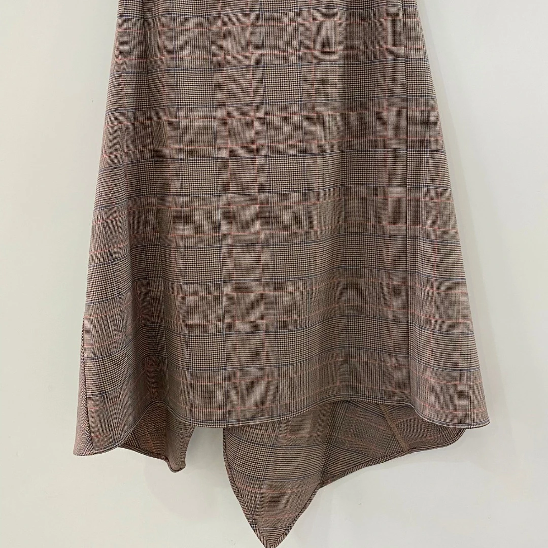 Fahsion 2024 Spring Autumn Plaid Checker High Quality Long Sleeve Blazer Tops Irregular Midi Skirt Set for Women