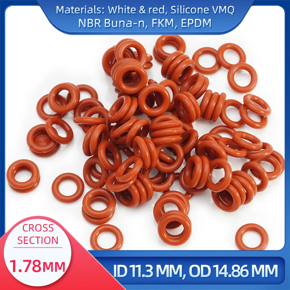 

Уплотнительное кольцо CS 1,78 мм, внутренний диаметр 11,3 мм, внешний диаметр 14,86 мм, материал из силикона VMQ NBR FKM EPDM ORing Seal Gaske