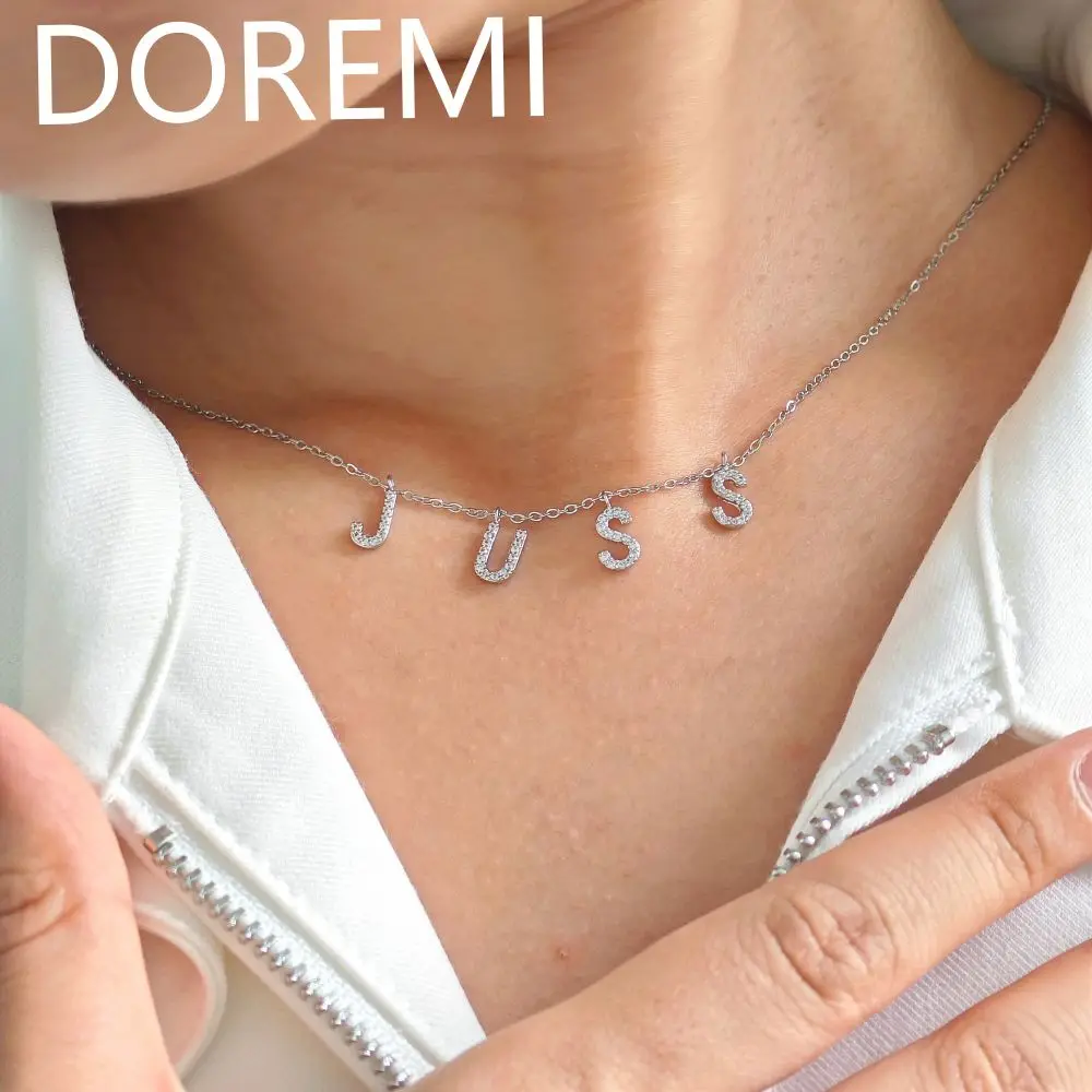 

DOREMI Pave Crystal Zircon Gold Plated Personalized Necklace DIY Tiny Initial Pendant Letter Charms Jewelry Gifts Necklace