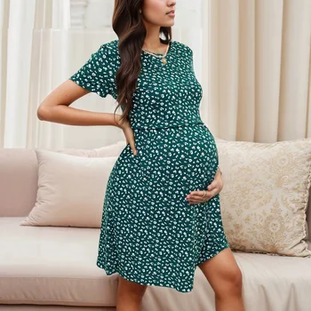 Summer New Floral Maternity Dress Short Sleeve Nursing Skirt A-Line Two-Way Wear For Pregnant And Postpartum Women
