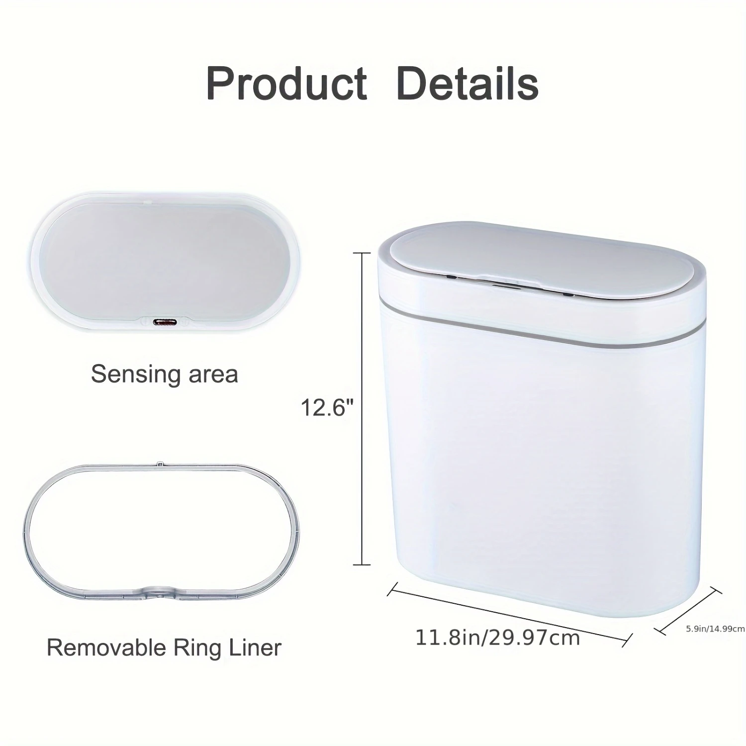 Bathroom Trash Can, 2.5 Gallon Waterproof Motion Sensor Small with Lids, 9.5 Liters Slim Plastic Narrow Automatic Bedroom Office