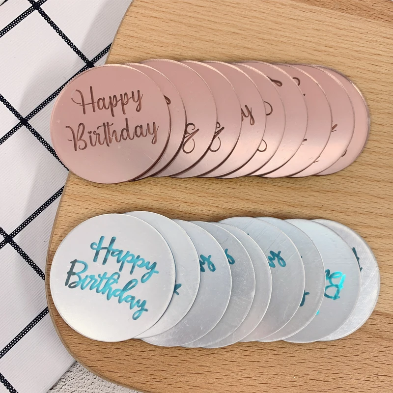 Cake Toppers Cake Decorations 10pcs Acrylic Rose Gold Silver Happy Birthday Cake Topper Round Cupcake Toppers Wedding Party Dessert Cake Decoration Tools
