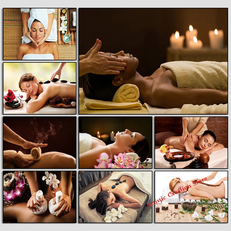 SPA Poster Thai Water Spa Body Massage Health Beauty Facial Canvas Painting Print Flower Wall Pictures for Salon Spa Room Decor