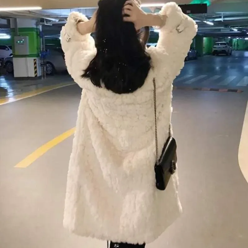 2023 New Women Winter Faux Fur Coat Lamb Plush Overcoat Fur Plush and Thicken Jacket Stand Collar Long Length Warm Outwear
