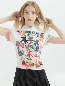 تي شيرت نسائي Harajuku كوري Y2k جرافيك مطبوع بأكمام قصيرة تي شيرت علوي ملابس عصرية عتيقة ملابس الشارع الشهير تي شيرت صيفي برقبة دائرية 4