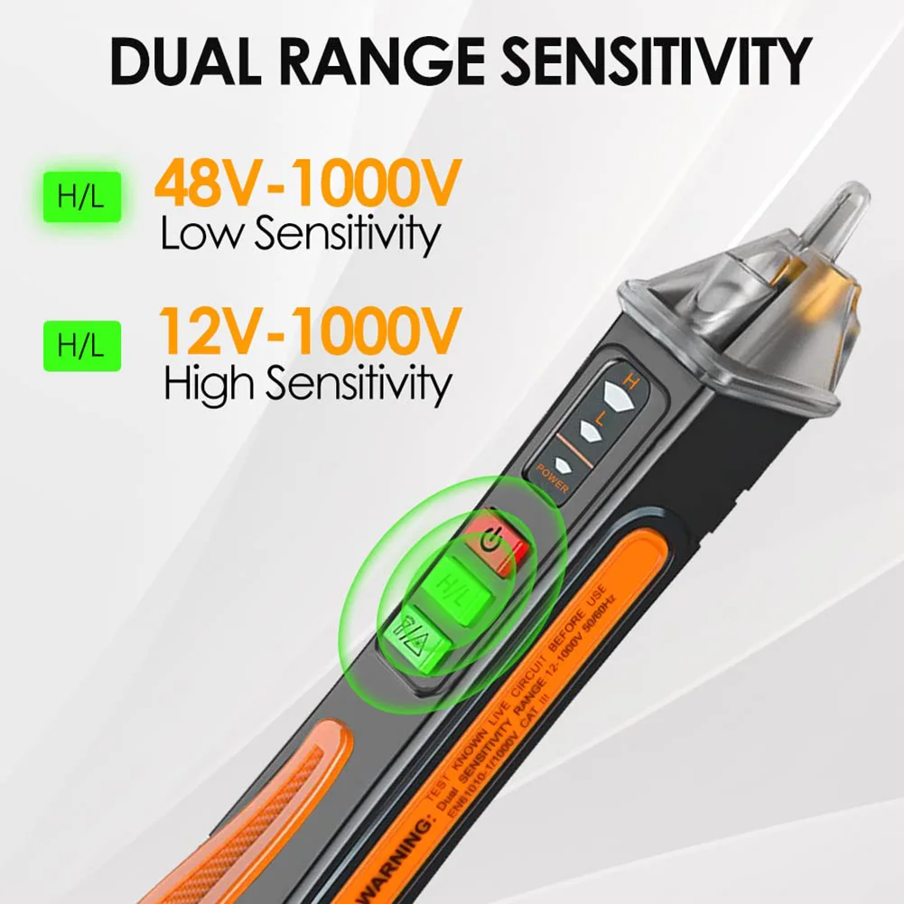 비접촉식 전압 테스트 펜 - 듀얼 범위 AC 전압 테스터 12V/48V-1000V, 실시간/빈 회로 감지 테스터 자스민