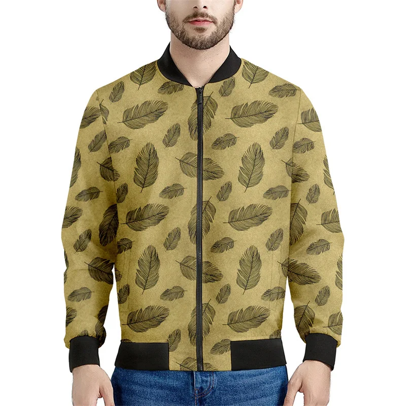 thumbnail image 1 of Chaquetas con estampado de plumas bohemias para hombre, sudadera de manga larga con estampado 3D retro, chaqueta bomber de calle de gran tamaño con cremallera, 1 of 5