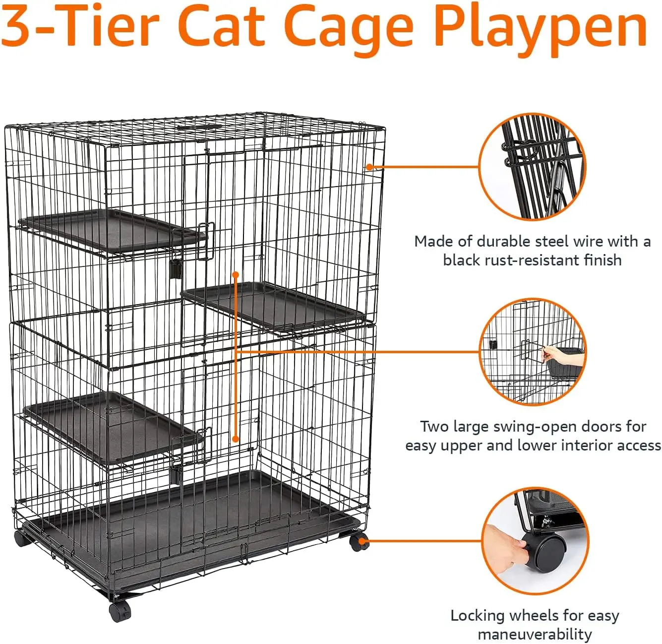 Large 3-Tier Cat Durable,Pliable Cage Playpen Box Crate Kennel