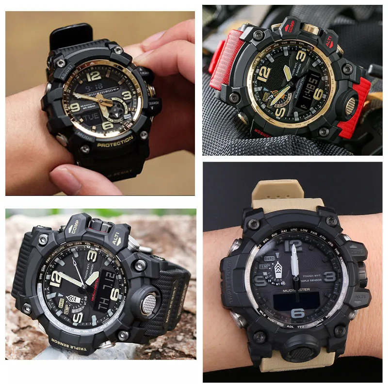 男性用高品質シリコン時計,ブランド名,ブラック,ゴールド,G-SHOCK,GWG-1000,GWG-1000GB