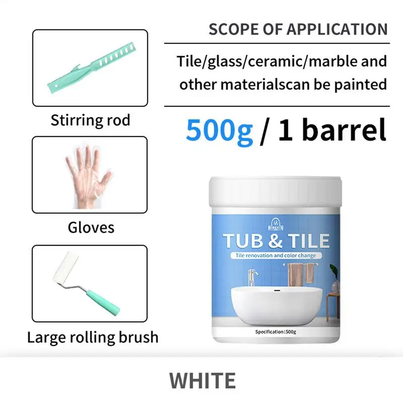 500g Water Based Paint For Bathroom Tile Paint Kit Quick-Dry Bath Refinishing Change Paint White Bathtub Paint repair tool