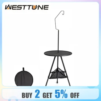 WESTTUNE 캠핑 라운드 테이블 라이트 스탠드, 초경량 휴대용 접이식 테이블, 조절 가능한 다리, 피크닉 실내 및 실외