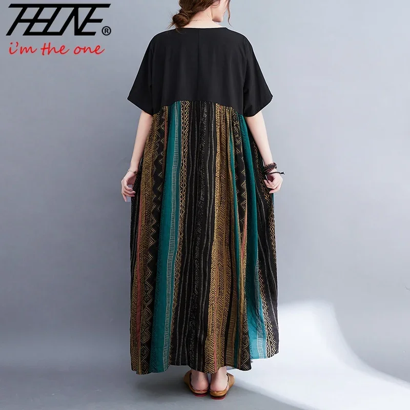Dress for Women Plus Size Casual Cotton Linen Loose Bohemian Maxi Ladies Long Dresses Vintage Oversized Vestidos Para Mujer 4
