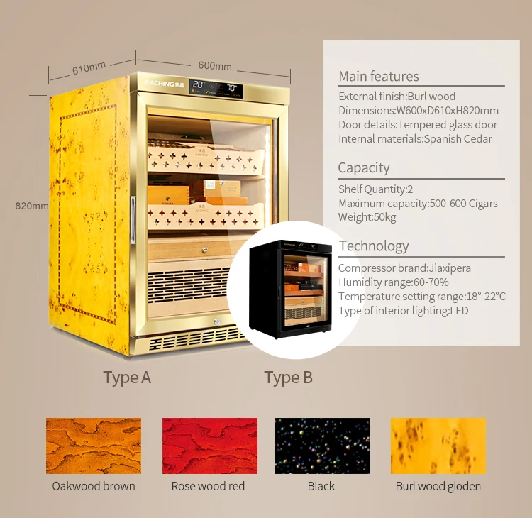 Compressor Spanish Cedar Electronic Humidor Fridge for Cigar Aging