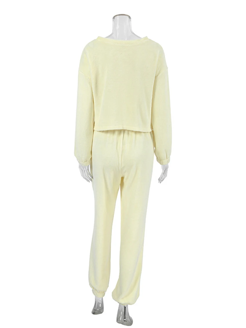 Mathaiqqi Spring Loose Ladies Pajamas 2 Piece Suit Sexy O-Neck Sleepwear Long Sleeve Nightgowns Pants Casual Home Clothes Women