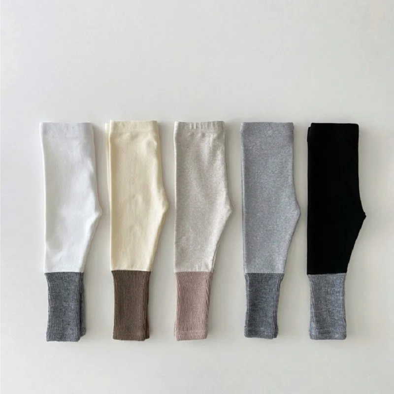 Baby Trousers Cotton Pants Baby Leggings Newborn Baby Pant 0-3Years Girls Elastic Waist Patchwork Legging Botton Cotton Long Trousers Toddler Kids Autumn Tighs Clothes