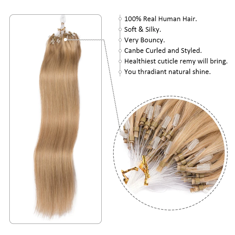 Straight Human Natural Hair Extensions Real Brazilian Remy Loop Ring Hair Extensions 40g/50g/set ring