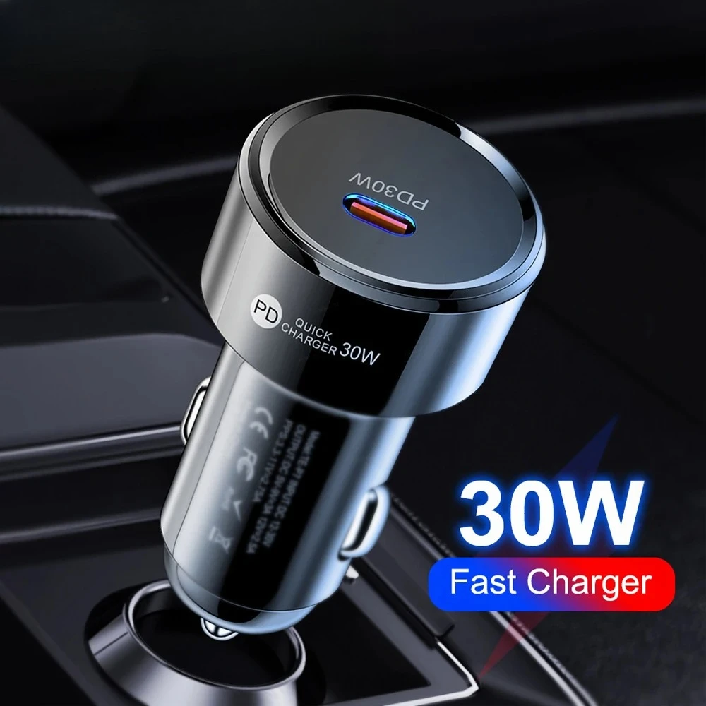 Mini Car Charger Fast Charging 30W Type C Car Mobile Phone Charger For iPhone 15 Pro Xiaomi Samsung Huawei Quick Phone Adapter