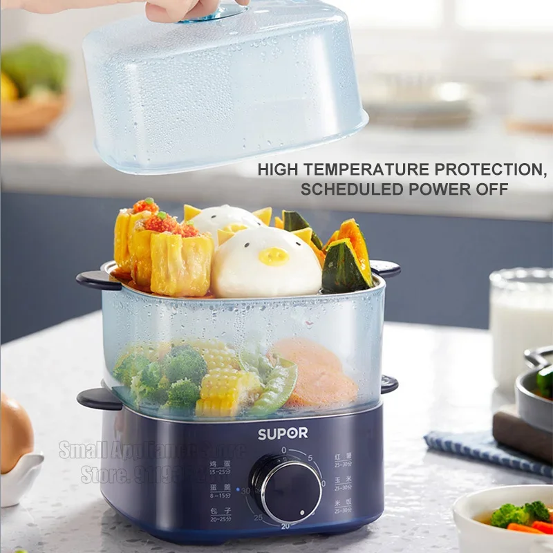 SUPOR Steamer Electric Steam Pot Cooking Steaming Home 2-layer Transparent Food Dumplings Household Pan Warmer Multicooker 220V